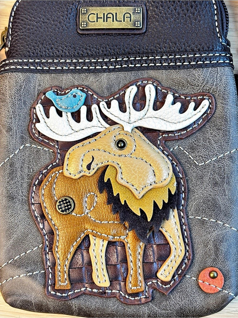 Chala Moose Cellphone Crossbody Bag Brown & Black Vegan Leather - Picture 3 of 8